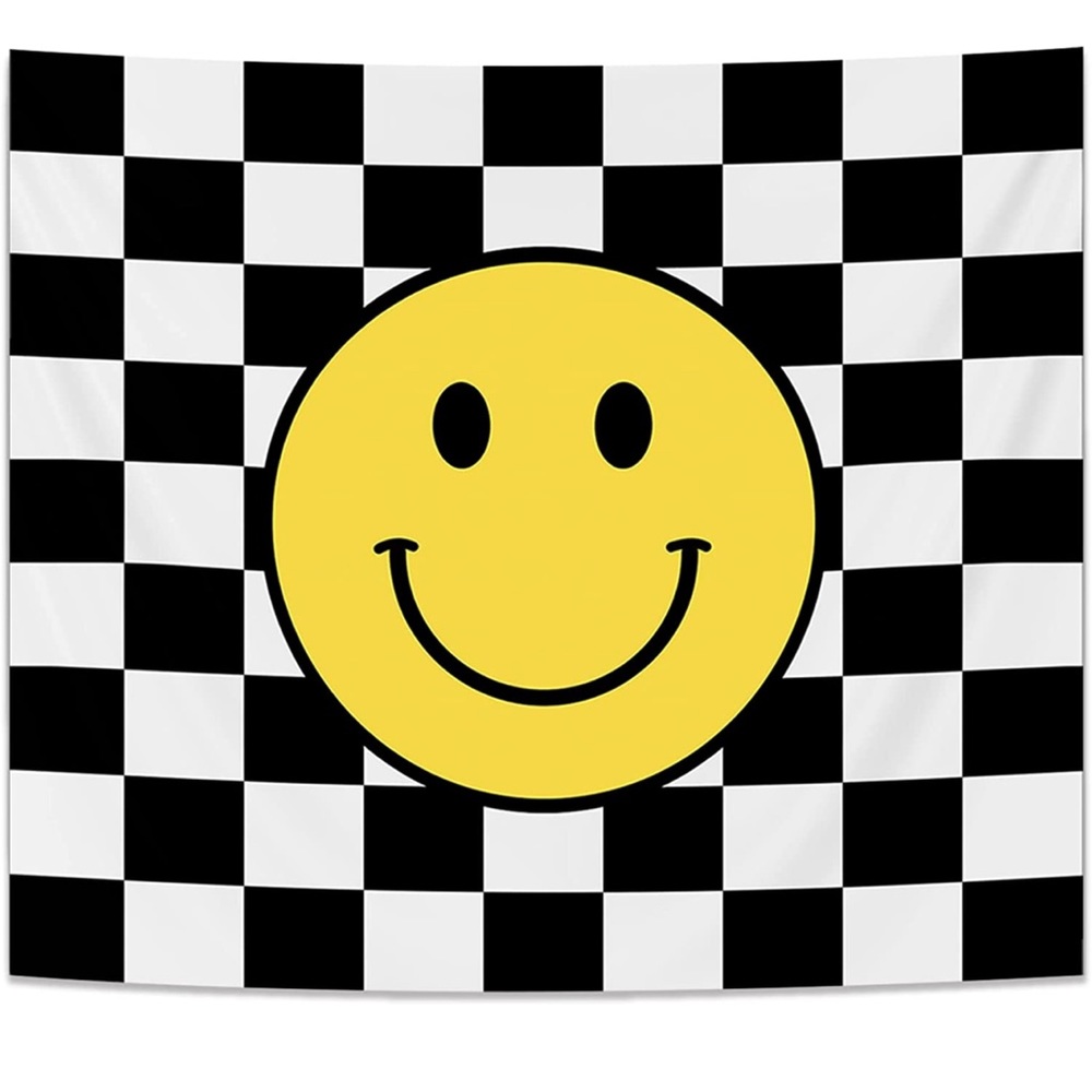 Black & White Checker Smiley Tapestry